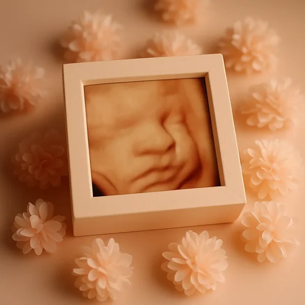 Fotografía de una ecografía 3D enmarcada en un ambiente cálido y delicado, ideal para representar el servicio Eco-Love Basic 3D en Elda