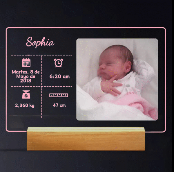 Natalicio Metacrilato Retroiluminado Personalizado rosa